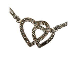 intersecting Double Hearts Necklace Sterling Silver And Marcasite Stones